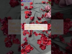 Nouvelle collection Tissu de dentelle brodée en paille rouge 3D Floral Élégante Tissu de broderie de mariage