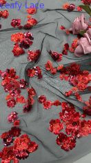 Nouvelle collection Tissu de dentelle brodée en paille rouge 3D Floral Élégante Tissu de broderie de mariage