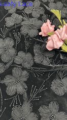 Tissu brodé en perles 3D en dentelle florale Tissu brodé élégant et respirant Tissu de dentelle de paille Tissu d'occasion de luxe