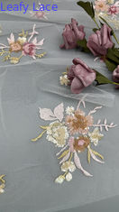 Tissu en 3D à base de fleurs Tissu de soie élégante et respirante Tissu de dentelle en maille Tissu de soirée d'occasion de luxe
