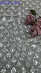 Tissu à feuilles 3D à fleurs séquence élégante en maille Tissu en dentelle Tissu de soirée d'occasion de luxe