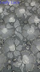 Tissus de dentelle en maille à perles brodés séquins floraux élégants séquins de dentelle en tissu de luxe