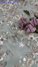 Couleur de paille florale brodée en dentelle en tissu décoratif en maille à feuilles personnalisées