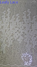 Tissu de broderie en polyester à perles, paillettes, dentelle, spandex, blanc, 100% de dentelle brodée