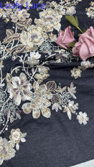 Tissu de broderie à perles, séquence lumineuse, dentelle florale, tissu de fête