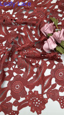 Tissu de dentelle à broderie à feuilles creuses, respirant, élégant, de couleur rouge