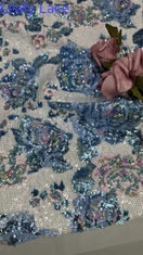 Tissu brodé de sequins colorés 100% polyester, style français floral de luxe