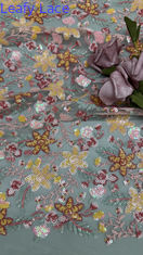 3D Lace à fleurs Tissu en maille Lace pour robes 100% polyester Tissu brodé en paillettes colorées