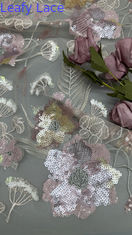 Nouvelle collection de tissu brodé de sequins sur filet floral pour vêtements, robes et design de mode
