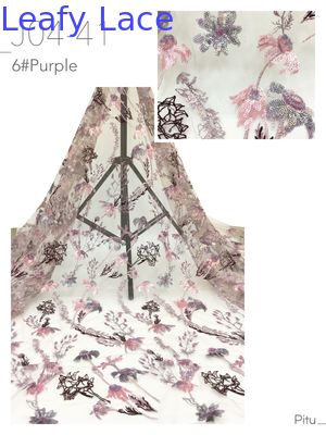 La culture des feuilles d'oiseau de lit Tissu brodé 3D Maillage floral pour femmes Robes de luxe Tissu