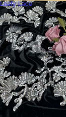 Tulle à feuilles noires en filets, dentelle, séquins, tissus détaillés pour les déclarations, robes de cérémonie