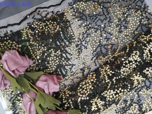 Paillette brodée par noir Mesh Fabric de partie de 125CM