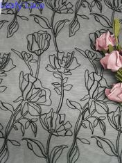 Maille florale noire attachée de Tulle de fleur de tissu de dentelle de la broderie 3D