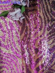 Couleur pourpre de tissu de dentelle de paillette de Tiger Pattern Animal Design Embroidered