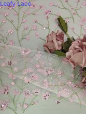 Tissu rose de dentelle de paillette de la broderie 3D d'OEM de tissu de dentelle de fleur pour la robe