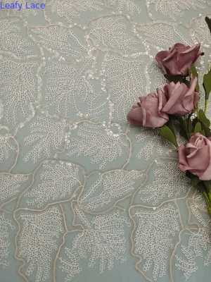 Leafy Embroidered Pink Sequin Lace Fabric Tulle Material Poly Embroidery Yarn
