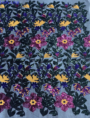 Geo Sequin Embroidered Fabric Lace Mesh ODM For Home Textiles