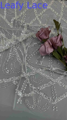 Pearls And Tulle Mesh Fabric Embroidery Fabric For Evening Dress Garment Brands Garment Factories