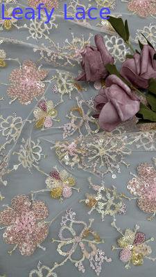 Sequin Embroidered Fabric Leafy Sequin Floral Breathe Sequin Lace Fabric Luxury Occasion Fabric