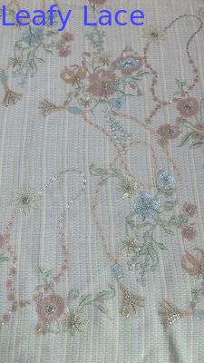 Shinning  Leafy Sequins  Lace Fabric for Full Dress East Culture Dinner Gowns Shining Fabric