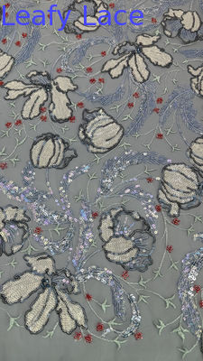 Mesh Ground Leafy Sequins Lace Fabric for Elegant Breathe Dinner Gowns Shining Fabric