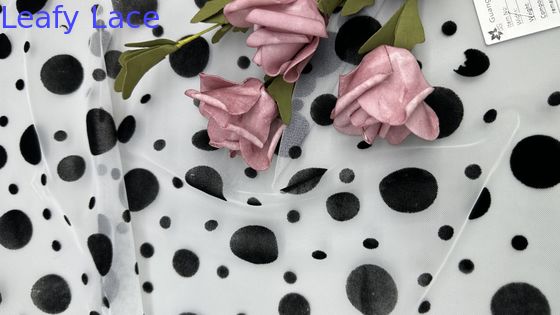 Printed Lace Fabric Spotted Patten Mesh Ground For Gowns Breathe Design