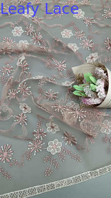 Embroidered Lace Fabric Mesh Ground Artistic Detailing for Sophisticated Custom-Made Evening Dresses