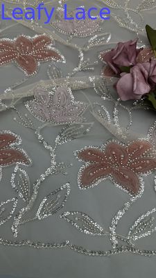 Beaded Floral Embroidered Lace Fabric Hollow-up Mesh Polyester for Evening Dresses