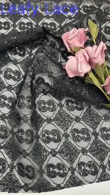 Leafy Embroideded Lace Fabric Blace Mesh Ground Special Design For Dinner Gowns