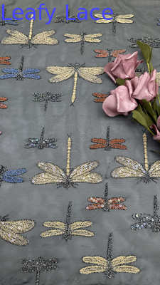 Dragofly Embroideded Beauty Mesh Breathe Lace Fabric For Girls Party Gowns