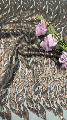 Sequin Embroidered Fabric Luxary Sea Grass Lace Design High Quality Customized for Gown