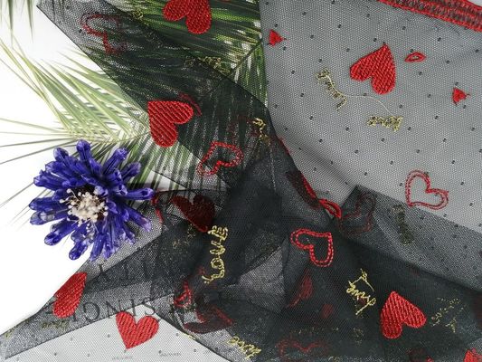 Red Tulle Mesh Eco Friendly 49 Inch Colored Embroidery Fabric