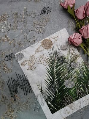 Eco Friendly Geometric Line Colored Embroidery Fabric