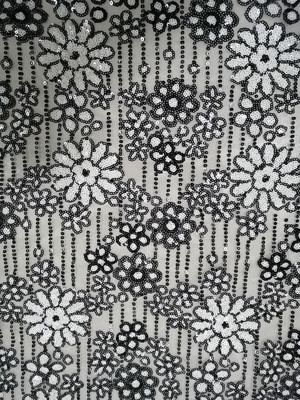 White Black Contrast Party Sequin Embroidered Fabric
