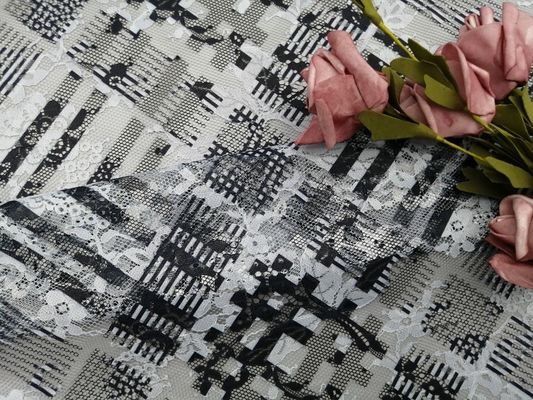 Polyester Floral Printed Lace Fabric For Lady Evening Dress