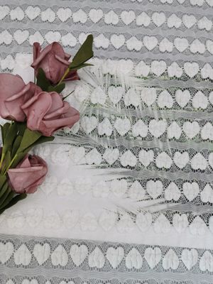White Heart Linear Mechanical Stretch Lace Fabric Evening Dress Fabric