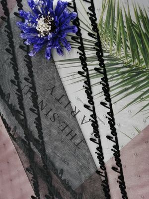 Home Textile Black Letter Tulle Flocked Mesh Fabric