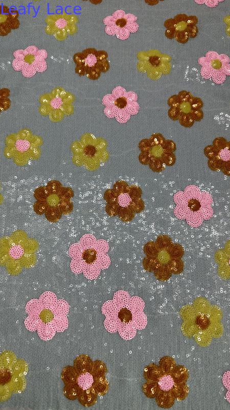 3D Floral Lace Sequin Luxury Fabric For Gowns Intricate Embroidery With Subtle Sparkle