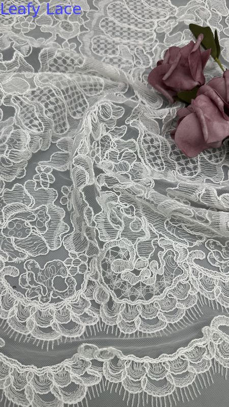 Handmade Floral Embroidery On Lace Artistic Detailing Tulle Mesh Fabric For Wedding Dresses