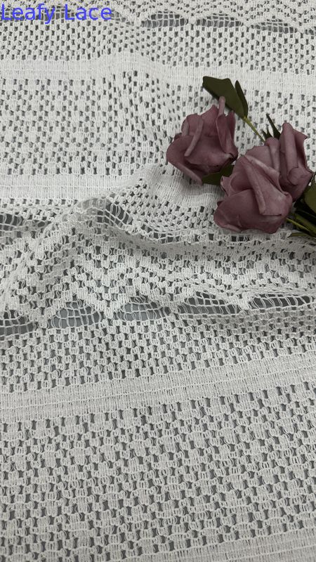 Luxury 100% Cotton Leafy White Lace Wave Stripe Effect For Women's Ladies Wedding Evening Dresses