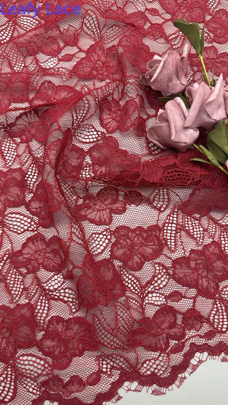 Red Embroidered  Mesh Lace Trim Tulle Fabric Gallery Custom Designs For Party Dresses