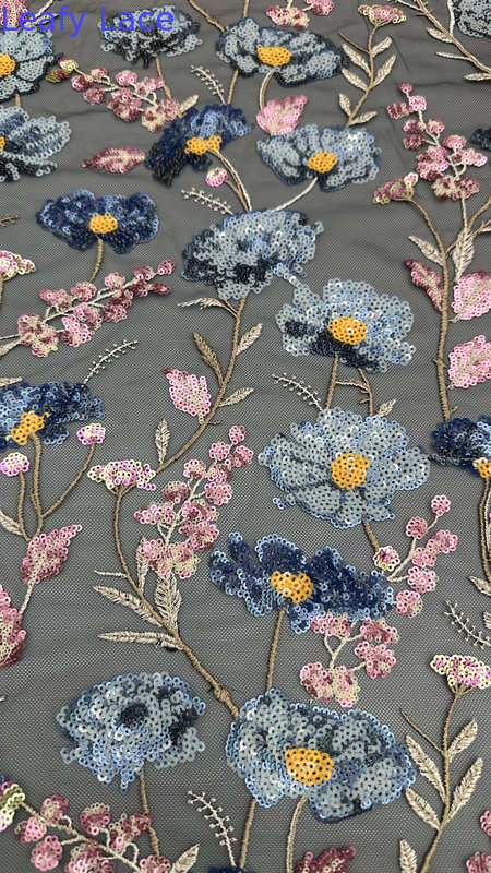 3D Floral Sequin Bread  Embroideded Fabric Luxary High Quality for Party Gowns Dresses