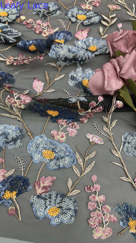 Sequin Embroideded Lace Fabric Elegant Mesh Customized New Collection Fabric