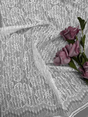 Tissu floral blanc de dentelle de 55 pouces en composition en nylon en rayonne de coton avec le cil de feston
