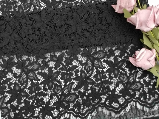 3D tissu attaché floral de dentelle de noir de 57 pouces avec Handfeel doux