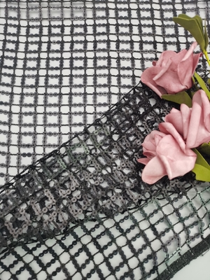 la paillette noire de GEO de couleur de 124cm a brodé le tissu pour la robe de soirée