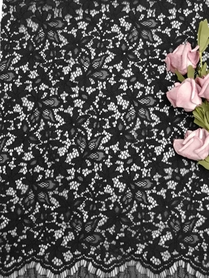 3D tissu attaché floral de dentelle de noir de 57 pouces avec Handfeel doux