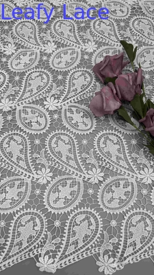 100% Poly Off Cashew Blanc Tissu de dentelle brodée chimique de haute qualité