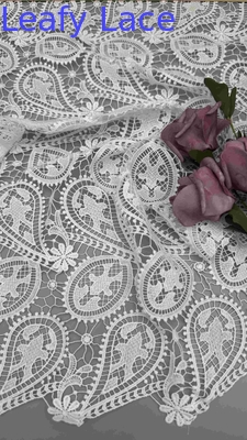 100% Poly Off Cashew Blanc Tissu de dentelle brodée chimique de haute qualité
