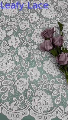 100% Poly Off Cashew Blanc Tissu de dentelle brodée chimique de haute qualité